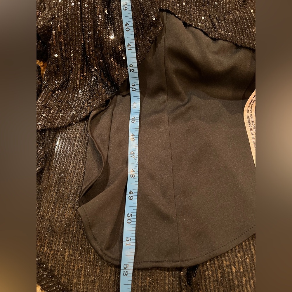 Ieena for Mac Duggal Black Sequin Knotted Long Sleeve Midi Dress Size 6 NWT - Picture 8 of 12